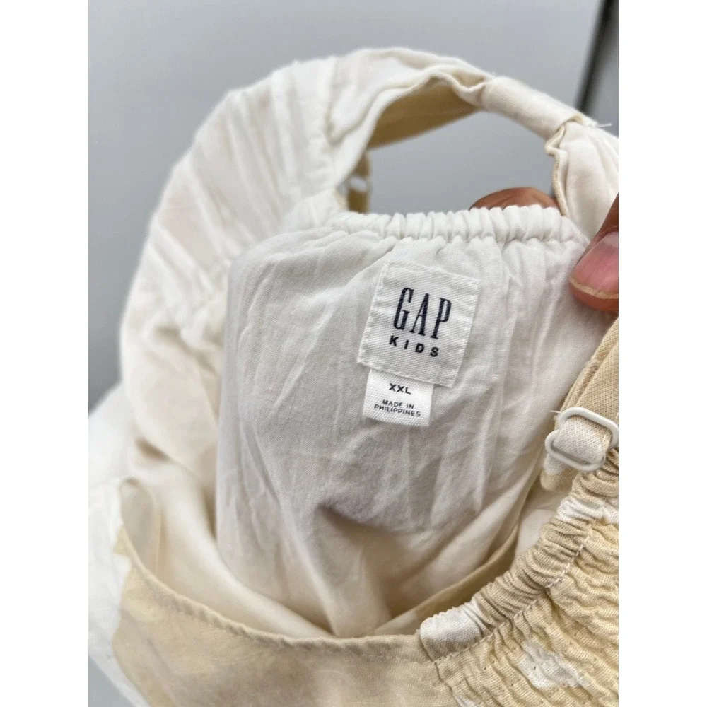 Gap Kids XXL Linen Blend Tropical Hibiscus Knot Back Shift Dress Khaki White - Picture 6 of 8